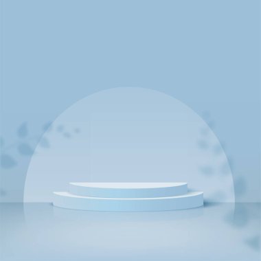 Mavi renkli geometrik üç boyutlu podyumlarla soyut arkaplan. Vektör illüstrasyonu.