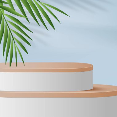 Krem rengi geometrik 3 boyutlu podyumlarla soyut arkaplan. Vektör illüstrasyonu.