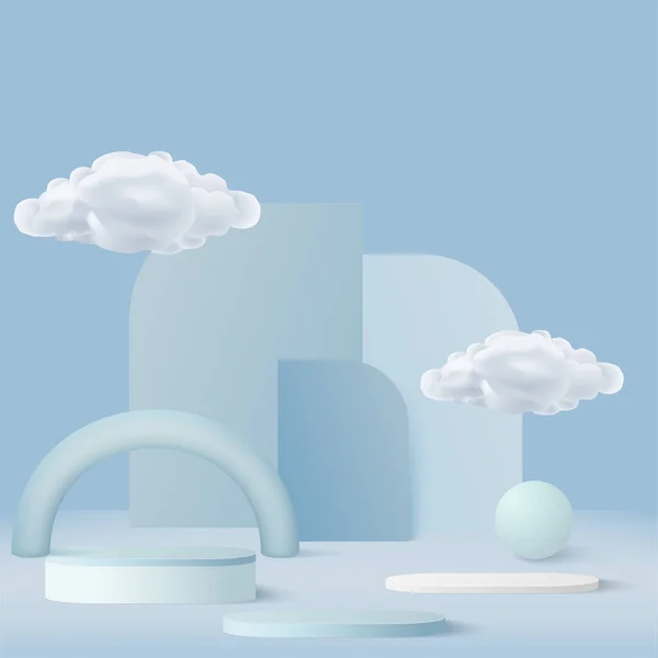 Fundo Abstrato Com Cor Azul Geométrico Pódios Nuvens Ilustração Vetorial — Vetor de Stock