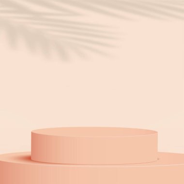 Krem rengi geometrik 3 boyutlu podyumlarla soyut arkaplan. Vektör illüstrasyonu