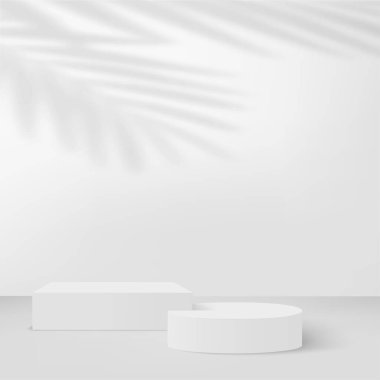 Beyaz renkli geometrik üç boyutlu podyumlarla soyut arkaplan. Vektör illüstrasyonu