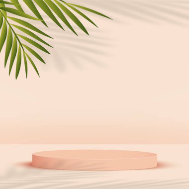 Krem rengi geometrik 3 boyutlu podyumlarla soyut arkaplan. Vektör illüstrasyonu