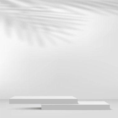 Beyaz renkli geometrik üç boyutlu podyumlarla soyut arkaplan. Vektör illüstrasyonu.