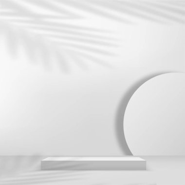 Beyaz renkli geometrik üç boyutlu podyumlarla soyut arkaplan. Vektör illüstrasyonu.