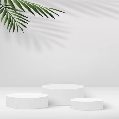 Beyaz renkli geometrik üç boyutlu podyumlarla soyut arkaplan. Vektör illüstrasyonu.