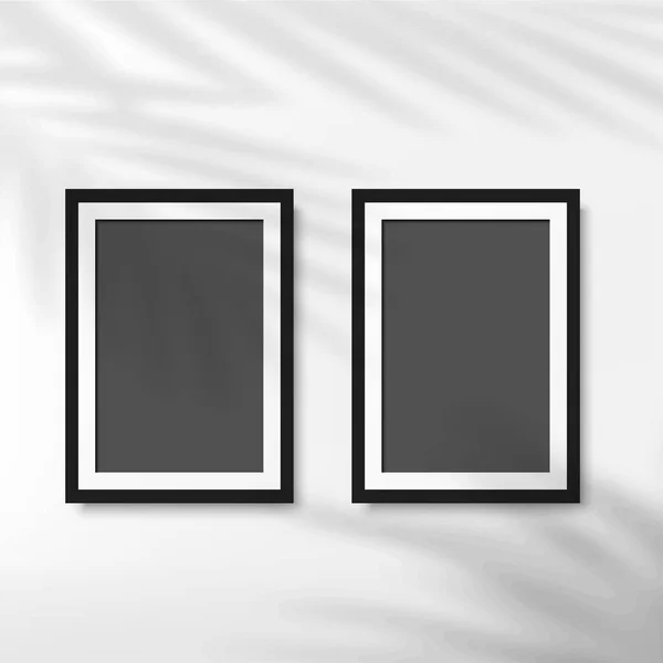 Schwarzer Fotorahmen Mit Palmblättern Auf Weißem Hintergrund Vektor — Stockvektor