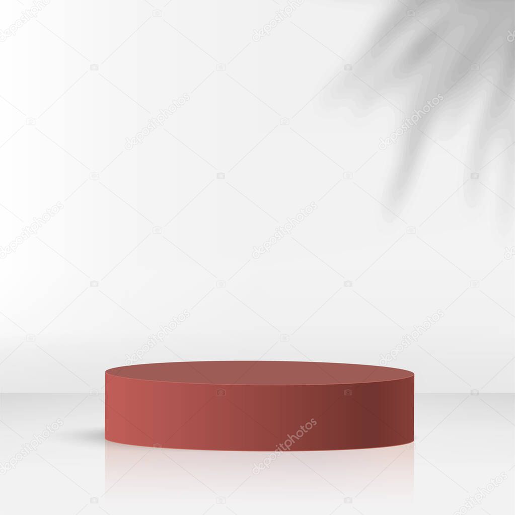 Abstract background with red color geometric 3d podiums. Vector illustration.