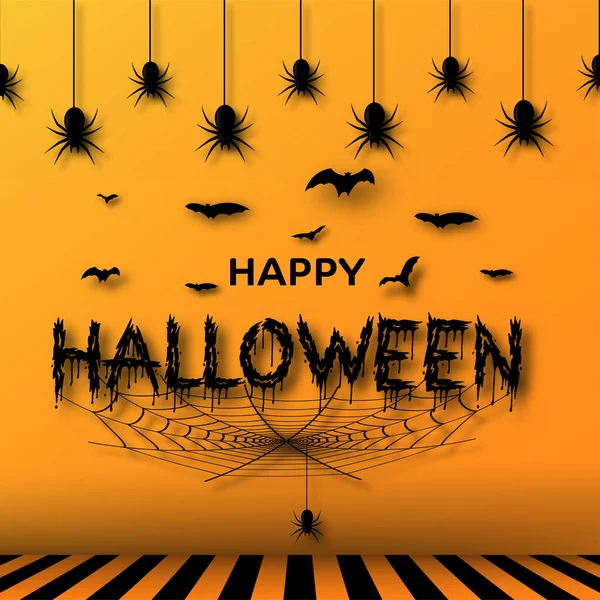 Halloween Prapor Netopýry Pavouky Pavučiny Oranžovém Pozadí Vektor — Stockový vektor