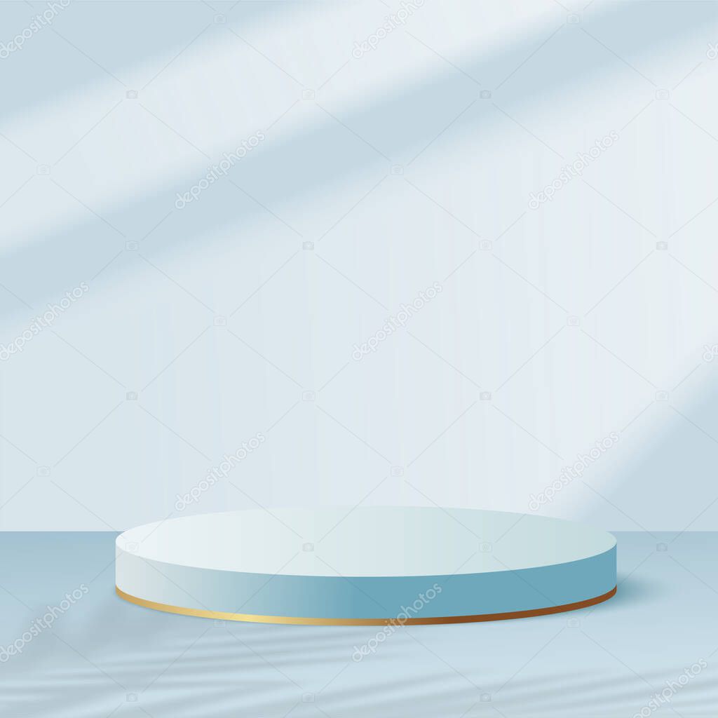 Products display 3d background podium scene with blue shape geometric platform. Vector illustration.