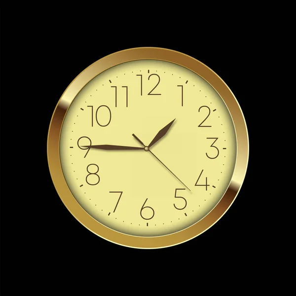 Reloj Pared Dorado Lujo Vintage Sobre Fondo Negro Vector — Vector de stock