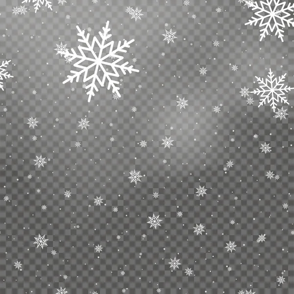 Падающие Белые Снежинки Рождество Прозрачном Фоне Вектор — стоковый вектор
