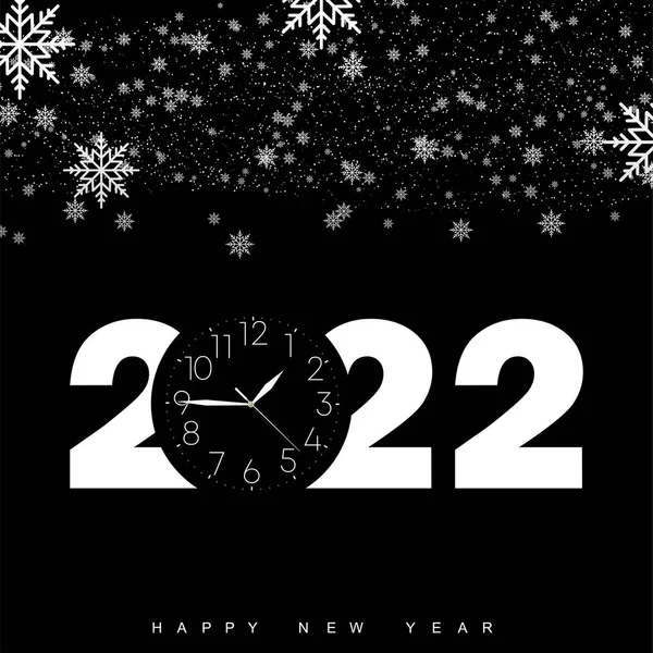 Szczęśliwego Nowego Roku 2022 Rocznika Zegar Spadające Płatki Śniegu Ilustracja — Wektor stockowy