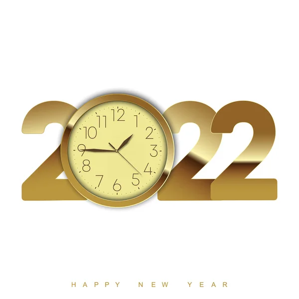 Szczęśliwego Nowego Roku 2022 Brokatem Złoty Rocznik Zegar Tekst Wektor — Wektor stockowy