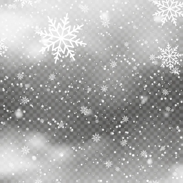 Fondo Navidad Con Caída Copos Nieve Sobre Fondo Transparente Vector — Vector de stock