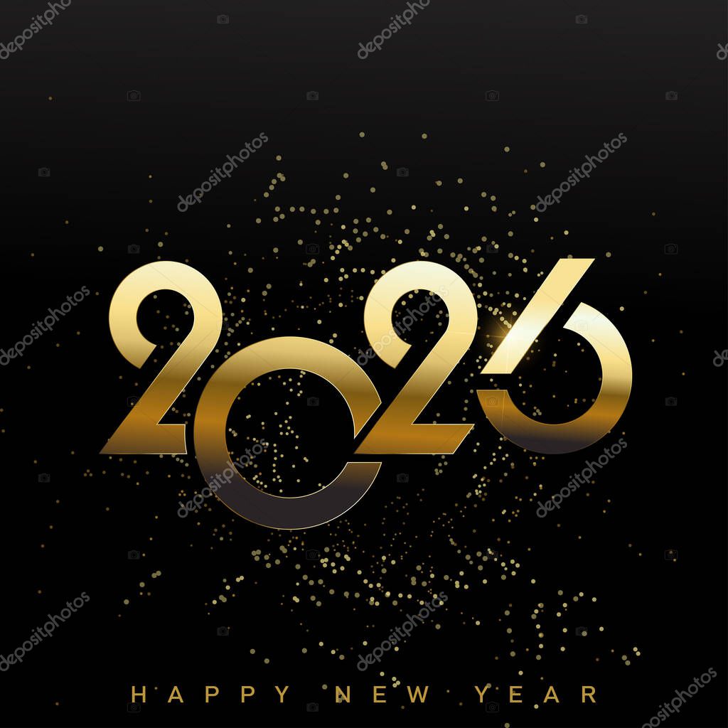 Luxury Happy New Year 2026 with bold gold typography and glitter. Vector illustration