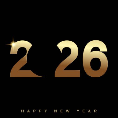 Mutlu yıllar 2026 Lüks Altın Metin Tasarım Arkaplanı. Vektör illüstrasyonu