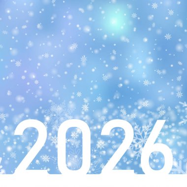 Yeni yılınız kutlu olsun kar tanesi eşliğinde kar masmavi arka plan. Vektör illüstrasyonu