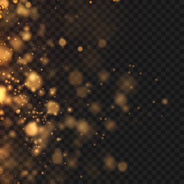 Abstract Gold Bokeh Lights Effect on Transparent Background Overlay. Vector illustration