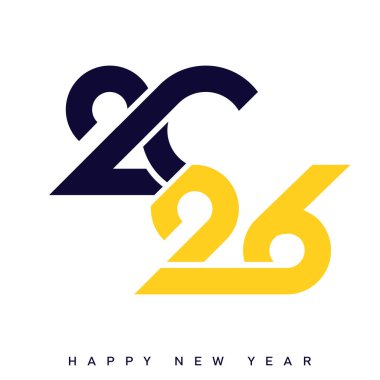 Mutlu yıllar 2026 Yaratıcı Minimalist Sarı Typography Poster Tasarımı. Vektör illüstrasyonu