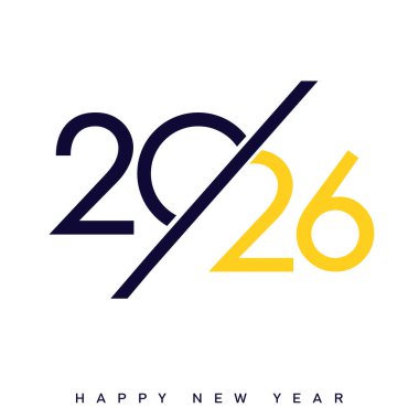 Mutlu yıllar 2026 Yaratıcı Minimalist Sarı Typography Poster Tasarımı. Vektör illüstrasyonu