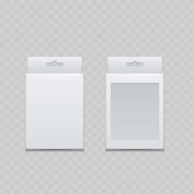 Pencereli Gerçekçi Beyaz Karton Asılı Kutu Modeli. Vektör illüstrasyonu