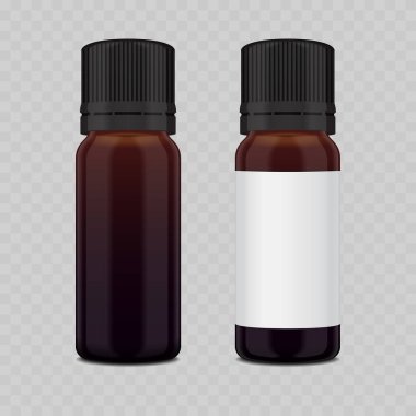 Beyaz Şapkalı Gerçekçi Amber Cam Şişe Mokup. Boş Etiketli Vektör Kahverengi Temel Yağ veya İlaç Kapsülü