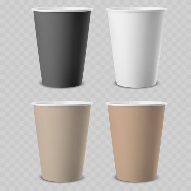 Gerçekçi Kâğıt Kâğıt Kahve Model Seti. Vektör illüstrasyonu