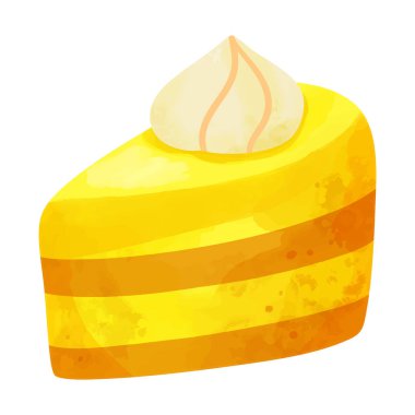 Limonlu kremalı tatlı. Sarı pasta suluboya. Afişler ve ambalajlar için parlak gıda çizimi