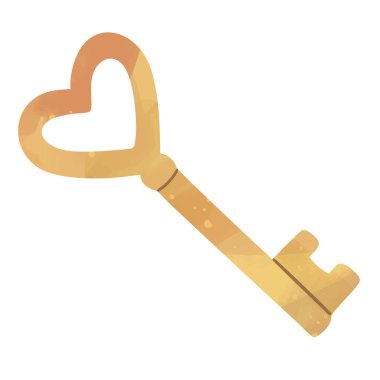 Romantik suluboya kalp şeklinde anahtar. Elle boyanmış resim