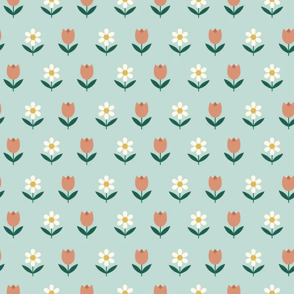 Lale ve papatyayla kusursuz bahar deseni. Minimalist çiçek arkaplanı