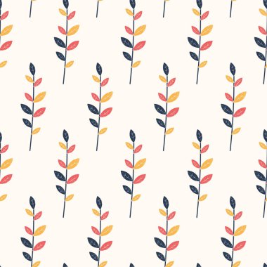 Elle çizilmiş renkli dallar, pürüzsüz desen. Dekoratif botanik arkaplan dokusu