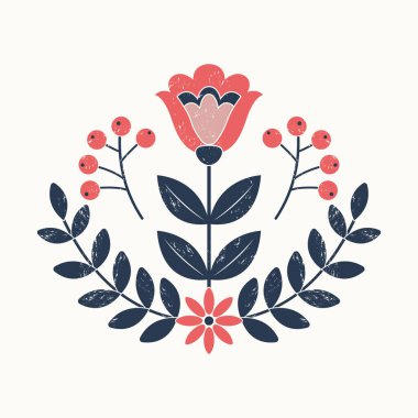 El yapımı çiçek kompozisyonu. Simetrik botanik kartpostal.