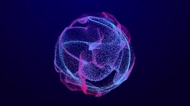 Karanlık bir arka planda parlak noktaların toplanması. Parçacıkların soyut ses dalgası. Veri ağı. 3B görüntüleme.