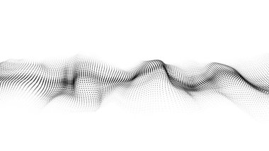 Beyaz arkaplandaki siyah noktaların gelecekçi dalgası. vektör illüstrasyonu.