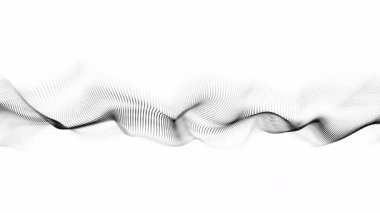 Beyaz arkaplandaki siyah noktaların gelecekçi dalgası. 3B görüntüleme.