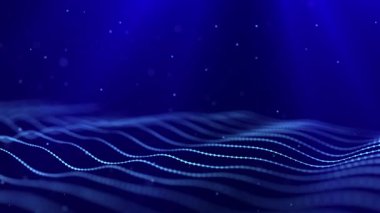 Ağ bağlantısının teknolojik tasarımı. Birbirine dolanmış nokta ve çizgilerle soyut bir arkaplan. 3 boyutlu görüntüleme. Kusursuz döngü.