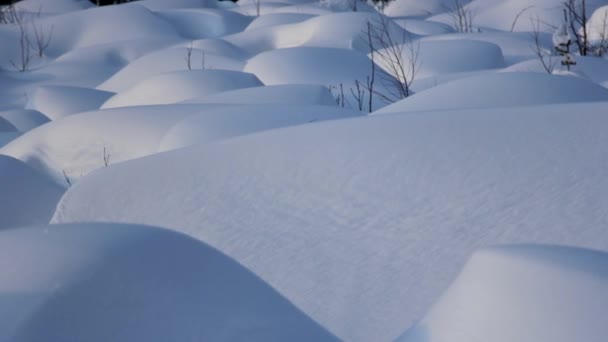 Met sneeuw bedekte rotsen, besneeuwde heuvels — Stockvideo