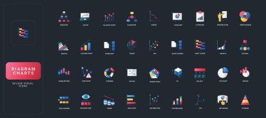 Veri görselleştirme, iş ve teknoloji temaları için UI arka plan vektör ilüstrasyonunda çeşitli diyagram, grafik, grafik ve analitik sembollerle grafiksel düzlem simgeleri belirlendi.