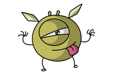 Şirin uçan canavarın vektör karikatür çizimi dalga geçiyor. Beyaz arkaplanda izole.  