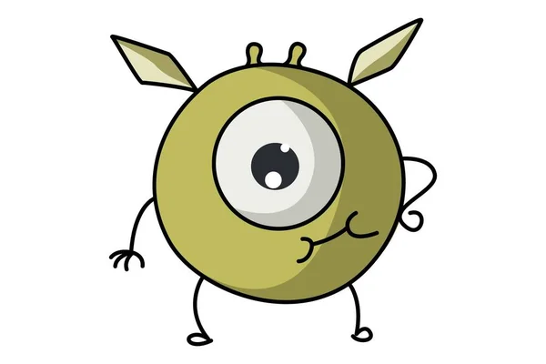 Vector Cartoon Illustratie Van Schattig Vliegend Monster Glimlacht Geïsoleerd Witte — Stockvector