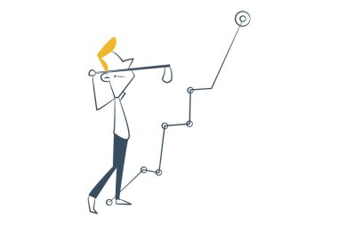 Çizgi adamın vektör karikatür çizimi bir çubuk tutuyor. Beyaz arkaplanda izole.