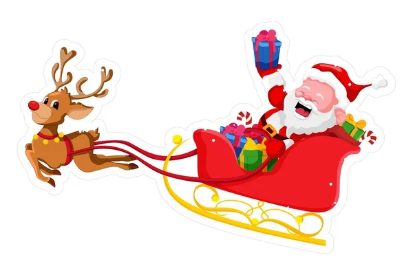 Illustrazione Del Cartone Animato Vettoriale Babbo Natale Cavalca Una Slitta — Vettoriale Stock