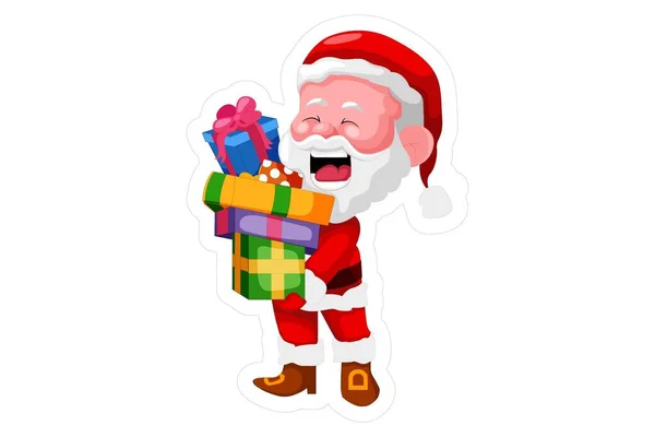 Vektorgrafik Der Weihnachtsmann Lacht Und Hält Geschenkboxen Den Händen Isoliert — Stockvektor