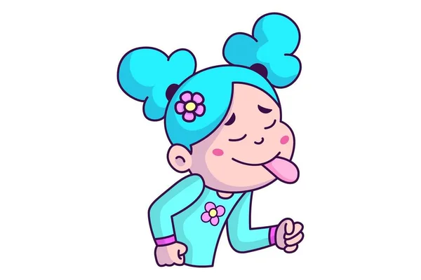 Vector Cartoon Illustration Cute Girl Teasing Doing Tongue Out Isolated — 스톡 벡터
