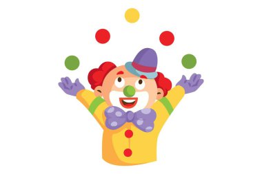 Vektör karikatür çizimi. Joker toplarla oynuyor. Beyaz bir arkaplanda izole edilmiş.