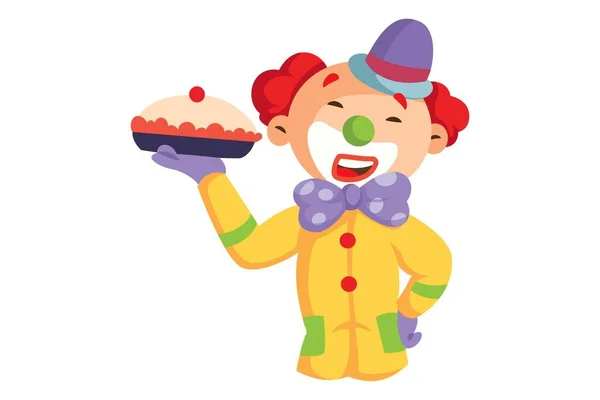 Illustrazione Del Cartone Animato Vettoriale Joker Sta Tenendo Una Torta — Vettoriale Stock