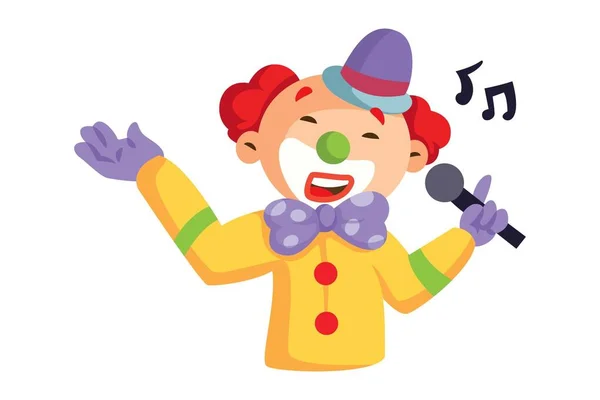 Illustrazione Del Cartone Animato Vettoriale Joker Tiene Microfono Canta Canzoni — Vettoriale Stock