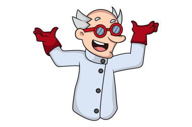 Vektör karikatür çizimi. Bilim adamı heyecanlı ve mutlu. Beyaz arkaplanda izole. 