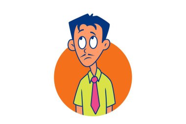 Vektör karikatür çizimi. Genç adam üzgün ve yukarı bakıyor. Beyaz arkaplanda izole.