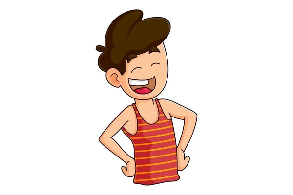 Vector Cartoon Illustratie Jongen Legt Zijn Handen Taille Lachen Geïsoleerd — Stockvector